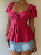 Luna Lace-Up V-Neck Blouse