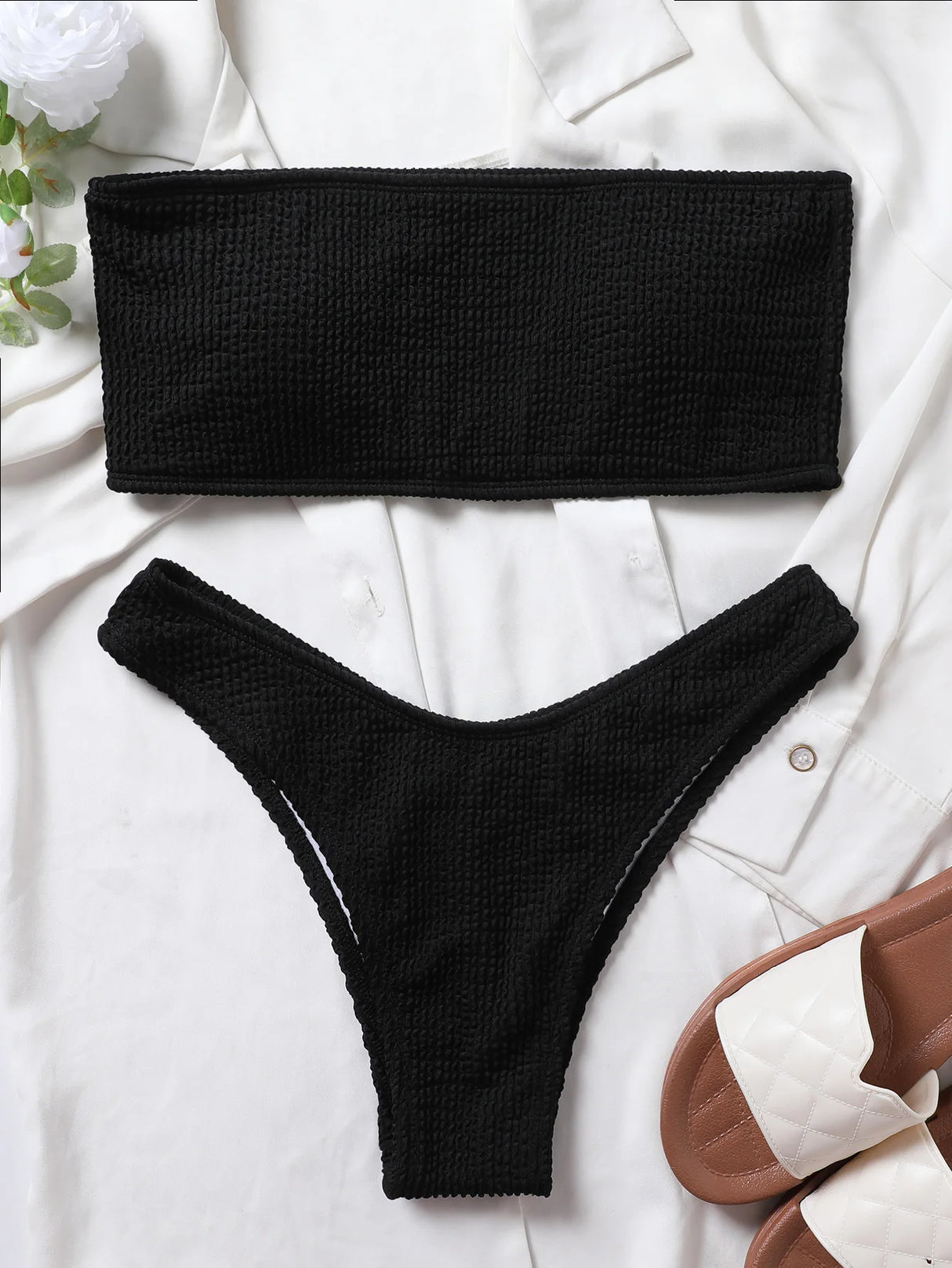Textured High Cut Bikini
