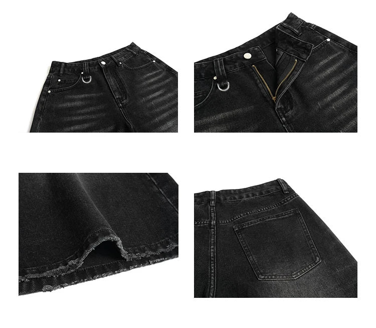 FadeMid™ – Black Retro Loose Shorts (High Waist, Y2K Mid-Length)