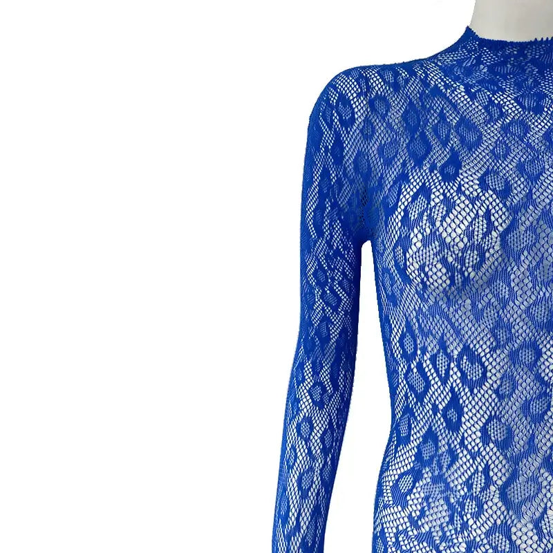 Women Lace Fishnet Long Sleeve Jumpsuit