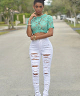 Women Ripped High Waist Jeans