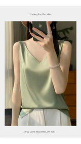 Ice Silk Satin V‑Neck Camisole Crop Top