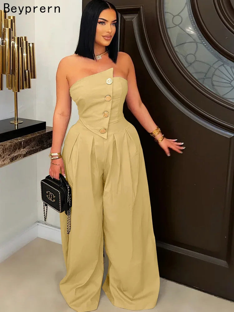Glamora™ – Strapless Palazzo Clubwear Jumpsuit (Bold, Sexy & Flowy)