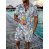 Men's 3D Print Polo & Shorts Set