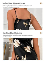 Women Black Floral Nightdress Satin Sleepshirt Casual