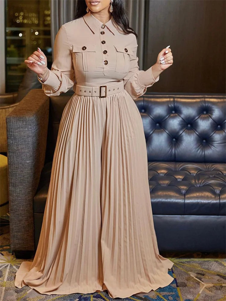 MaxiFit™ – Belted Button Maxi Office Jumpsuit (Work Chic, Waist-Defining & Longline)