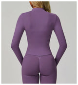 Ribbed Women's Yoga Jacket – Long Sleeve Standing Collar Fitness Top