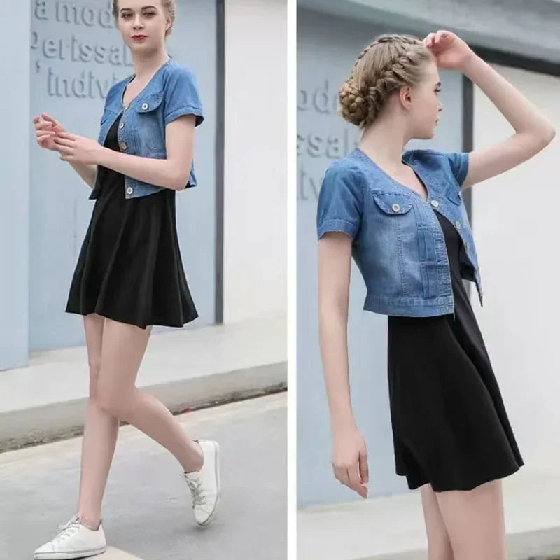 Lucyever Y2K Cropped Denim Jacket for Women