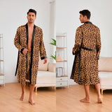 Men’s Leopard Satin Bathrobe Set