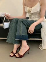 Women’s Wine Red Patent Leather High Heel Mules