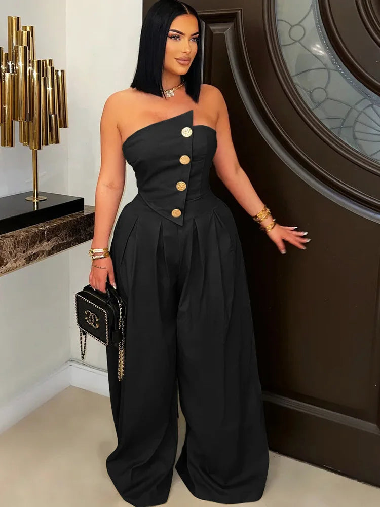 Glamora™ – Strapless Palazzo Clubwear Jumpsuit (Bold, Sexy & Flowy)