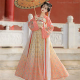 Tang Suits Hanfu women's Halloween cosplay dress, floral design, traditional style, perfect for festive celebrations.