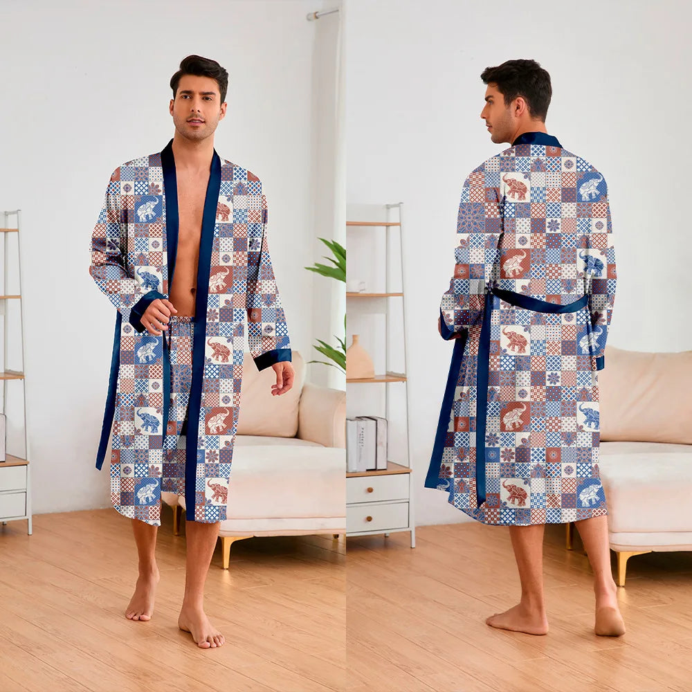 Men’s Leopard Satin Bathrobe Set