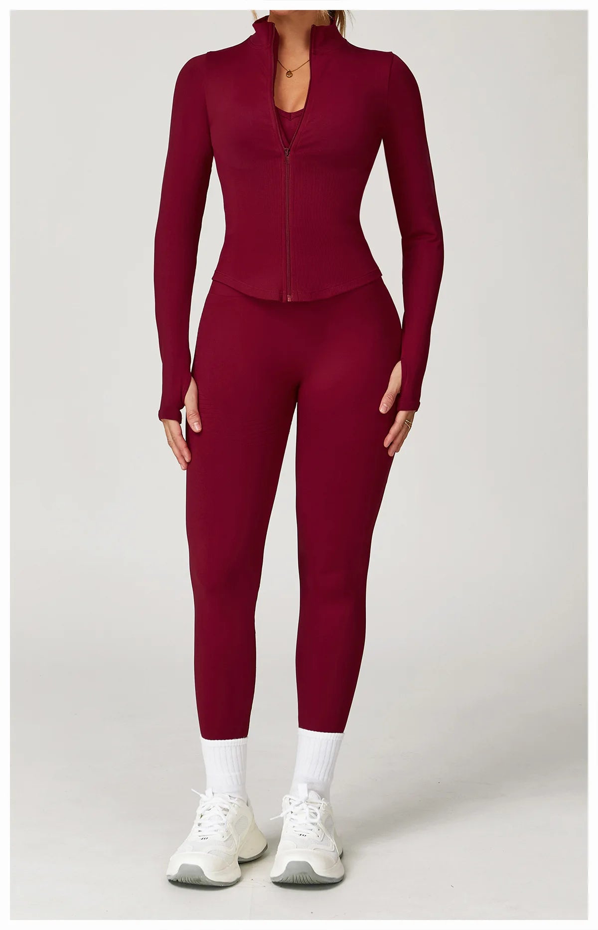 Ribbed Women's Yoga Jacket – Long Sleeve Standing Collar Fitness Top