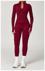 Ribbed Women's Yoga Jacket – Long Sleeve Standing Collar Fitness Top