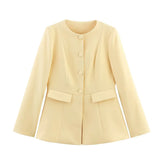 Elegant Yellow O-Neck Blazer Coat