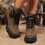 Women Leopard Print Ankle Boots – Winter High Heel Platform Shoes