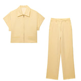 Lapel Zip Wide Leg Pant Set