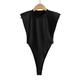 Women's Sleeveless Padded Shoulder Bodysuit – Summer Bodycon One-Piece