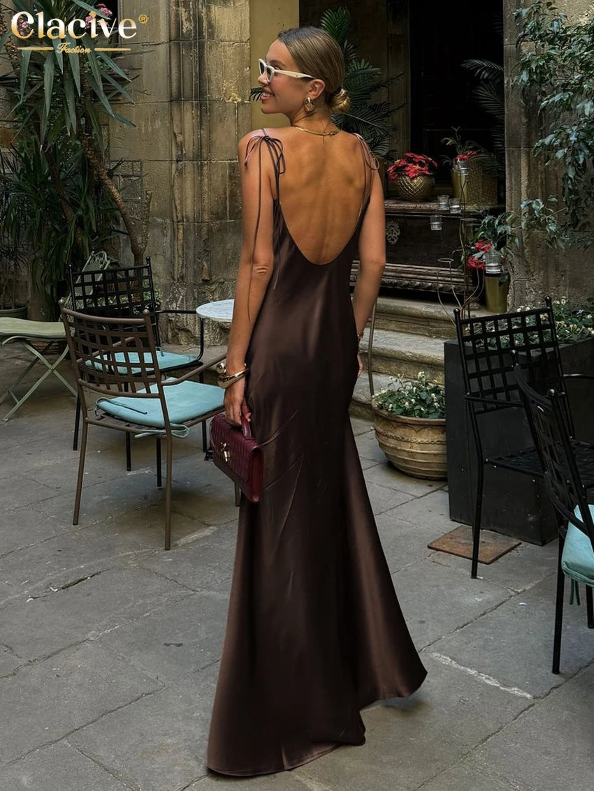 Luxe Satin Backless Maxi Dress