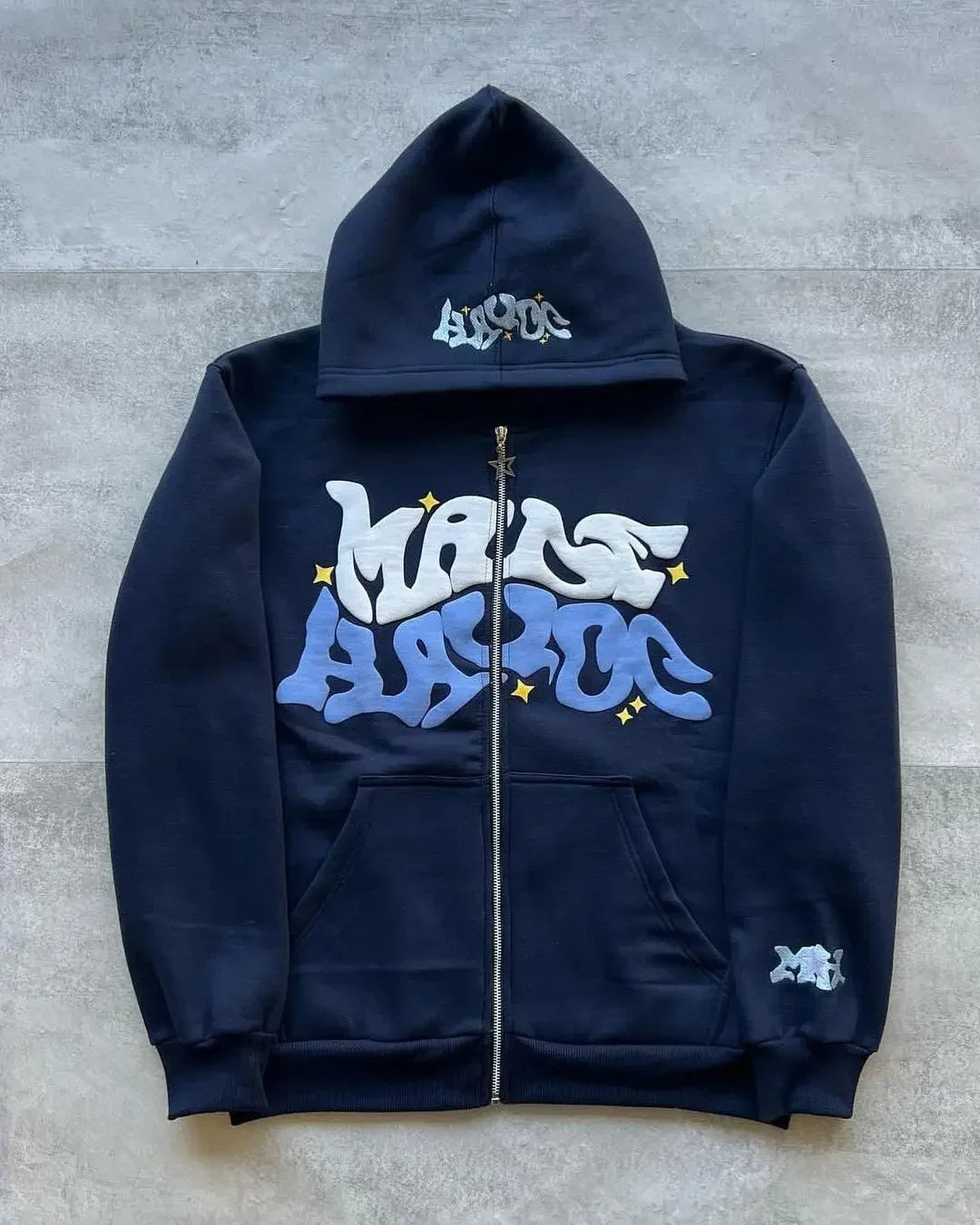 Unisex Retro Letter Zip Hoodie
