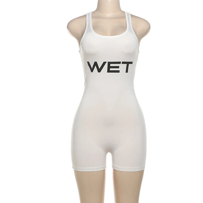 SportMuse™ – Letter Print Slim Sport Romper (Dynamic, Casual & Stretchy)
