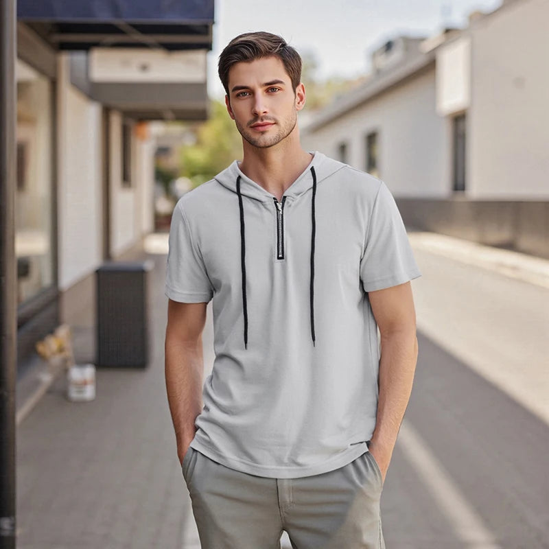 Men Short Sleeve Zip Hoodie