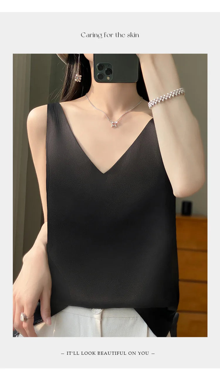 Ice Silk Satin V‑Neck Camisole Crop Top