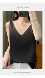 Ice Silk Satin V‑Neck Camisole Crop Top