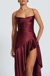 Women's Satin Lace-Up Maxi Dress