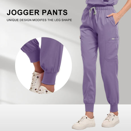 Purple jogger pants with unique design that modifies the leg shape, ideal for stylish and comfortable wear.