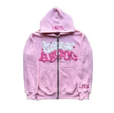 Unisex Retro Letter Zip Hoodie