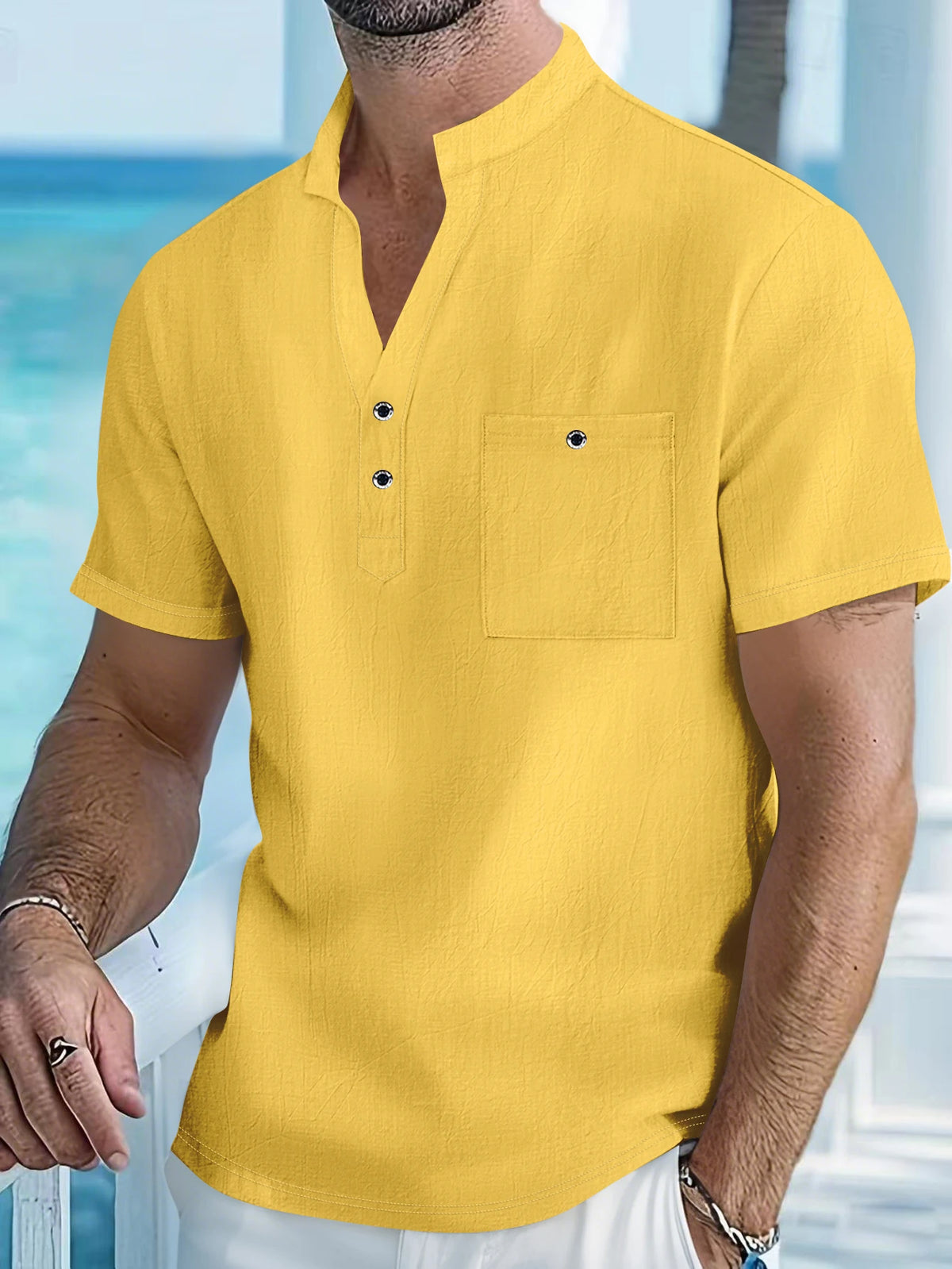 Heritage Linen Stand Collar Shirt