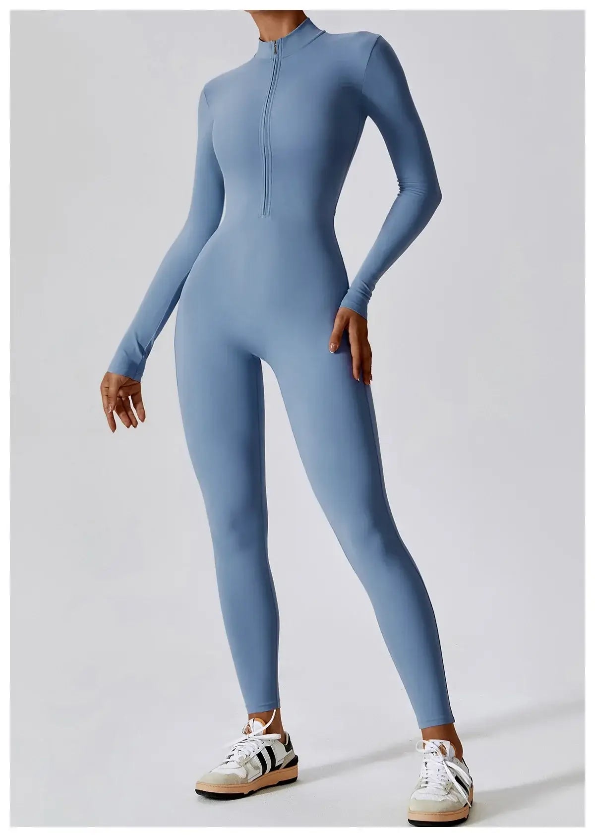 Women Fitness Zipper Long Sleeve Jumpsuit