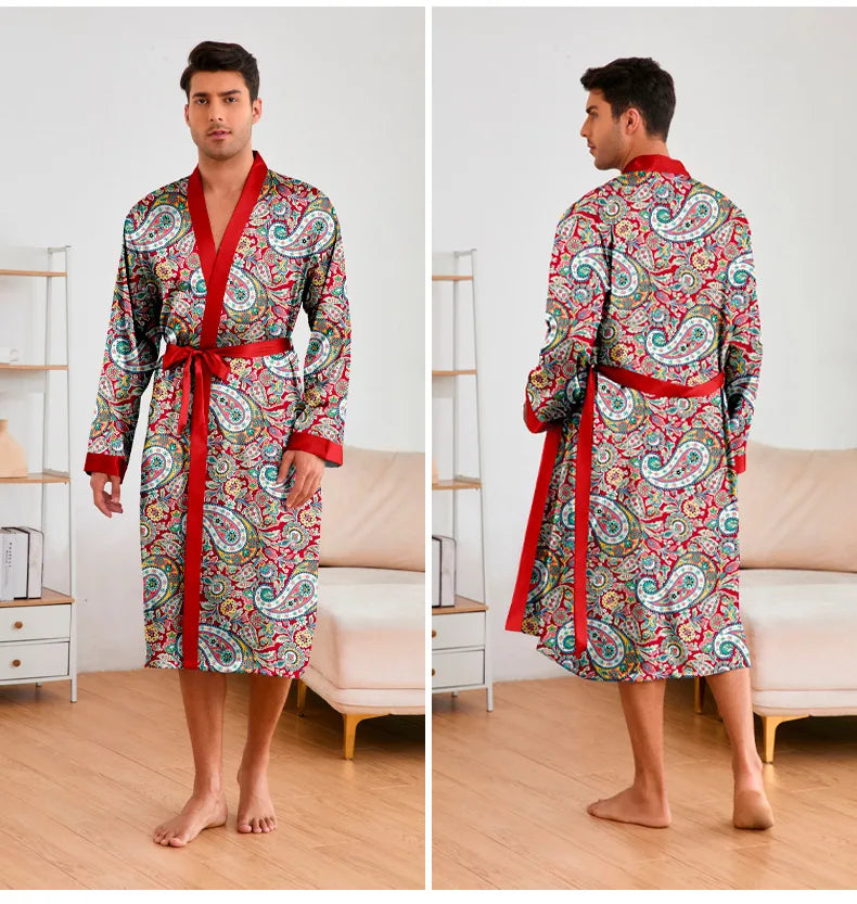 Men’s Leopard Satin Bathrobe Set