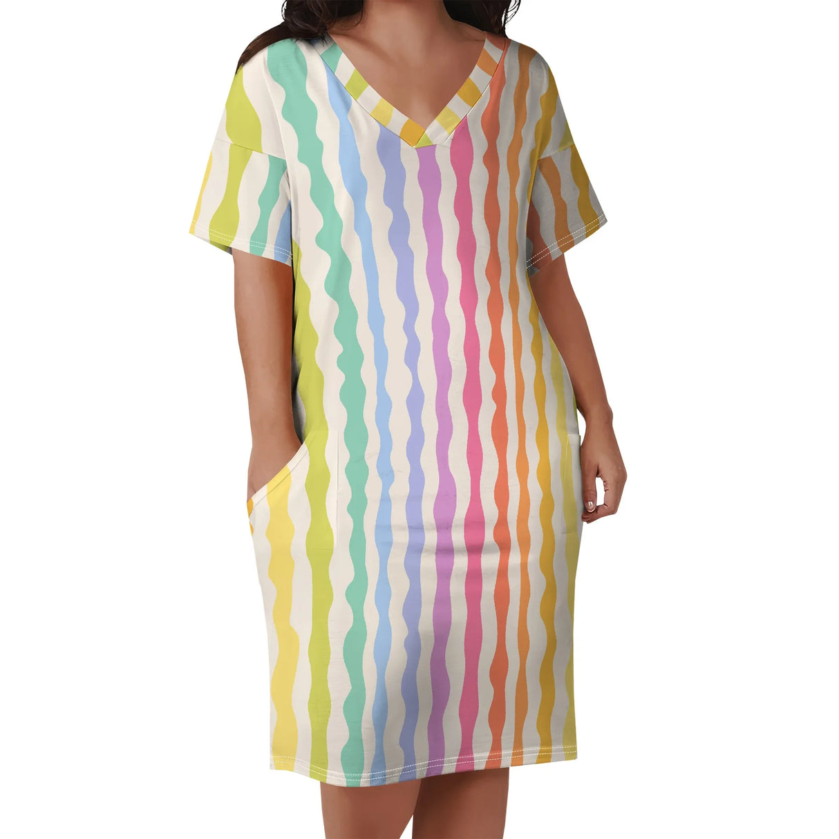 Women Sunflower V-Neck Beach Dress
