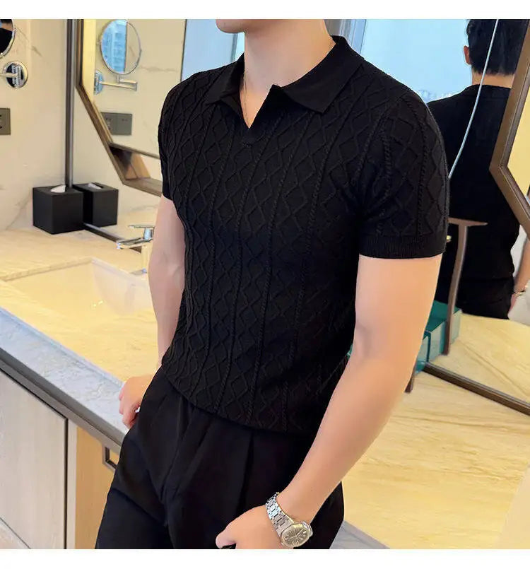 Men Polo Collar Slim Fit Knit Sweater