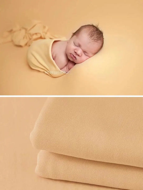 Newborn soft wrap blanket in soft beige, perfect for baby photography and cozy comfort.
