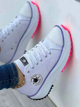 Women Canvas Pattern Sneakers Lace Up Flats