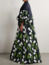 Women Floral Print Trench Coat Dress