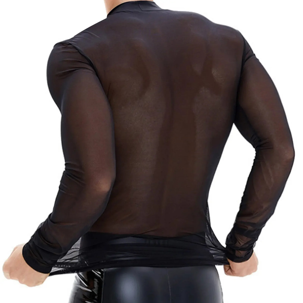 Men's Plus Size Black Gauze Shirt – Long Sleeve