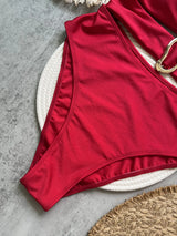 Women Metal Ring Bandeau Swimsuit