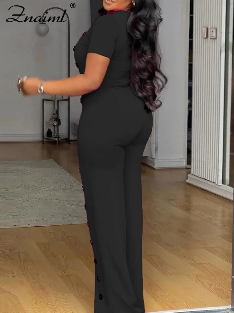 ElanWide™ – Short Sleeve Wide Leg Jumpsuit (Elegant, Flowy & Polished)