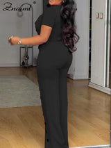 ElanWide™ – Short Sleeve Wide Leg Jumpsuit (Elegant, Flowy & Polished)