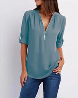 Luna Deep V-Neck Chiffon Blouse