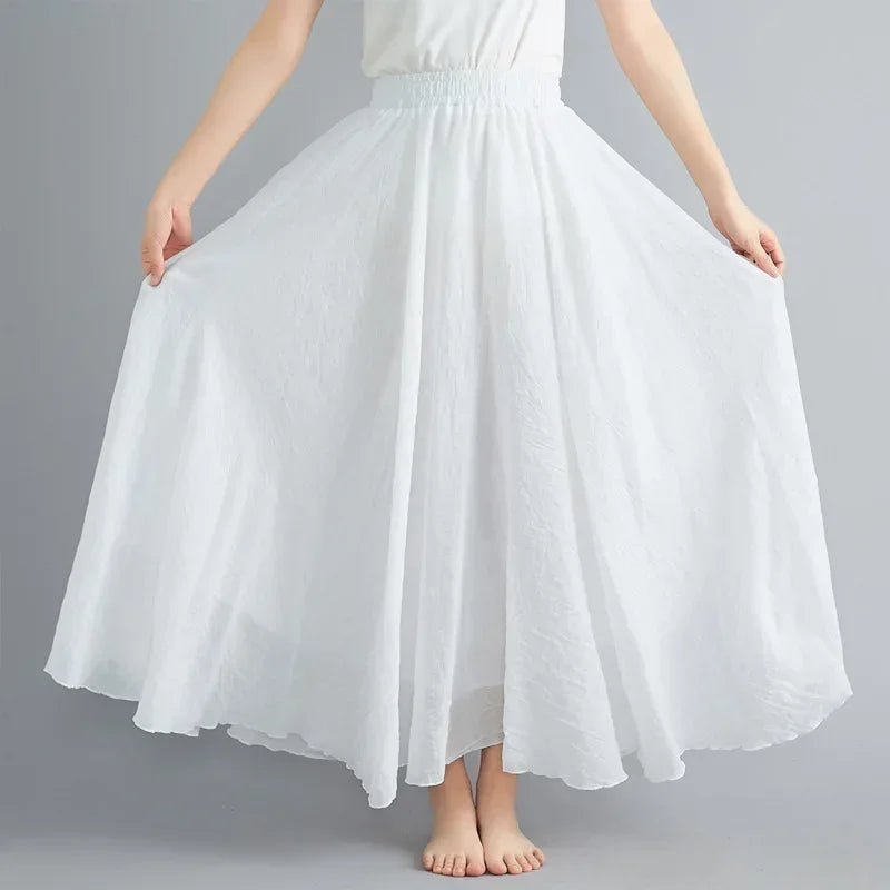 Women Cotton Linen Maxi Skirt