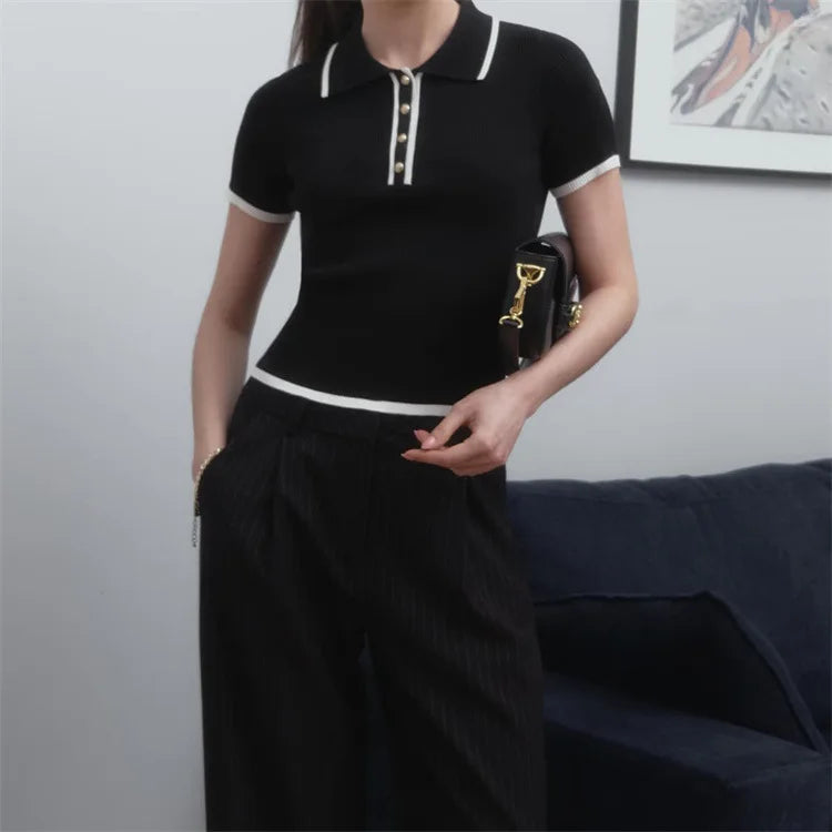 Women's Slim Contrast Knit Pullover