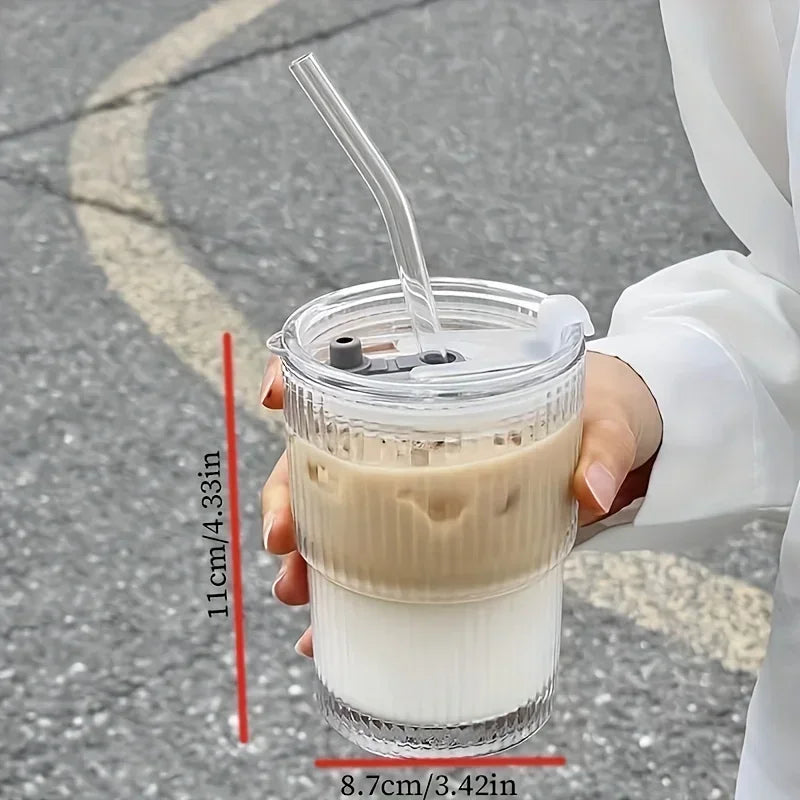 Stripe Glass Cup with Straw