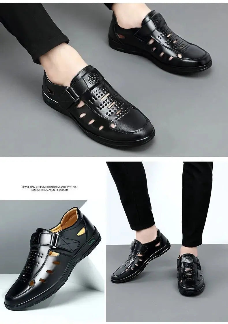 Men’s Summer Hollow Non-Slip Leather Sandals