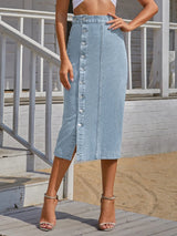 SpiceShape™ – Button Bodycon Denim Skirt (Autumn/Winter Streetwear)